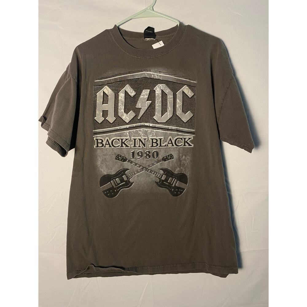 Y2K Vintage AC DC Shirt Back In Black 1980 Anthill Graphic Tee Gray Shirt Medium